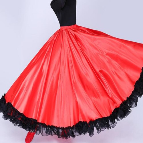 Red flamenco skirts for women girls Spanish folk bull dance ballroom dancing skirts swing skirts